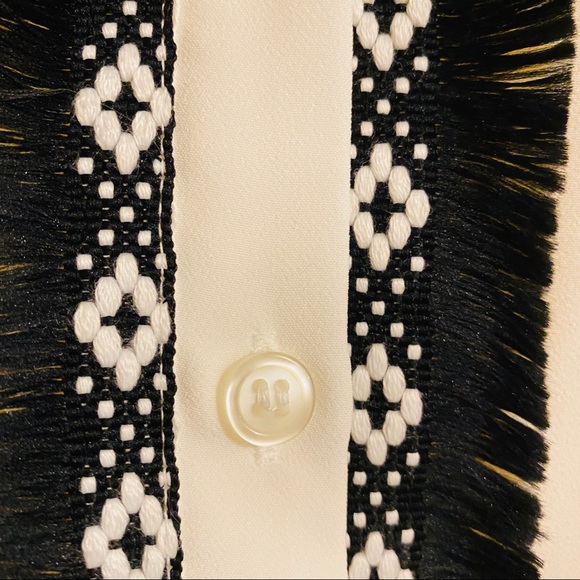 THE LIMITED Button Placket White Top Black Fringe - Picture 7 of 8